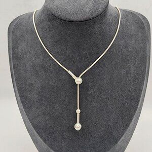 HEAVY 925 SS Adjustable Lariat Necklace With Sliding Ball Bead ITALY BEAUTIFUL